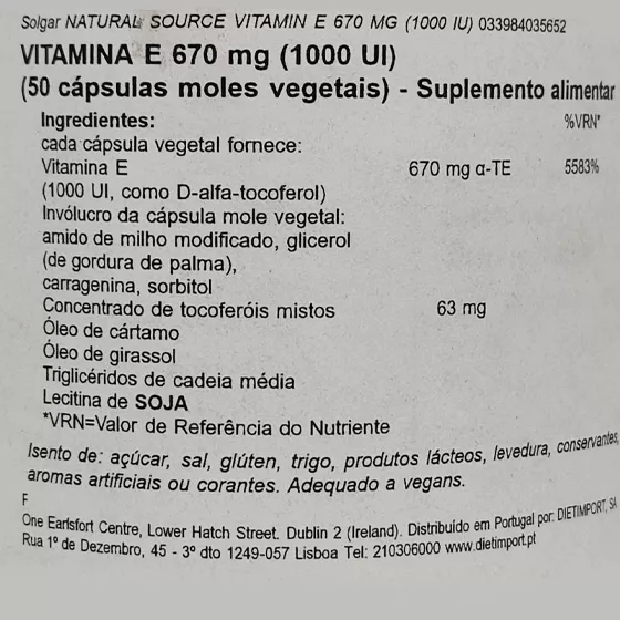 Solgar Vitamin E 670mg (1000 IU) x50 Capsules
