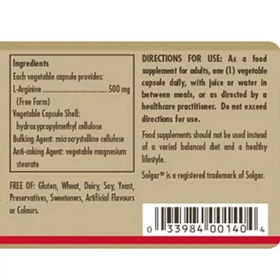 Solgar L-Arginine 500mg x50 Vegetable Capsules