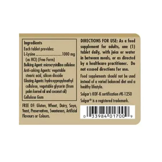 Solgar L-Lisina 1000mg x 90 Comprimidos