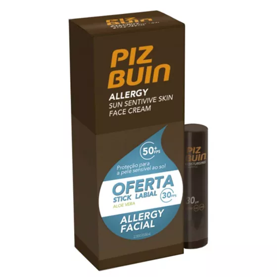 Piz Buin Allergy Sun Sensitive Skin Face Cream SPF50+ 50ml + Moisturizing Sun LipStick Lipstick SPF30 4.9g