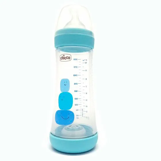 Chicco Perfect5 Feeding Bottle Blue 300ml Fast Silicone