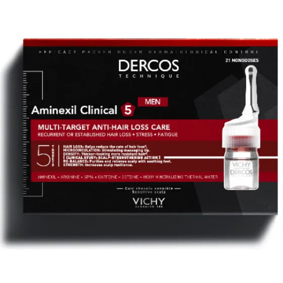 Dercos Aminexil Intensive 5 Anti-Hair Loss Ampoules for Men 21 Units
