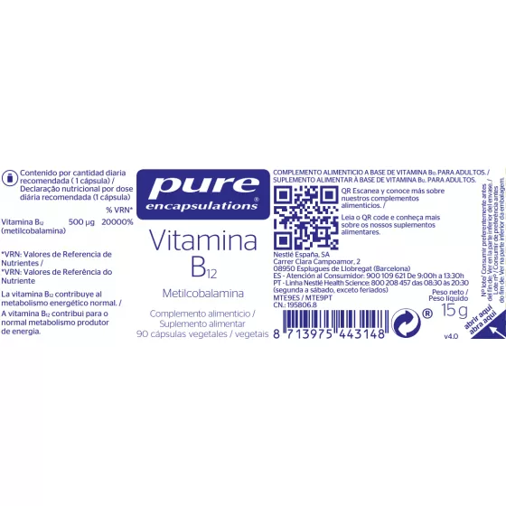Pure Encapsulations Vitamin B12 90 Capsules 1000mg
