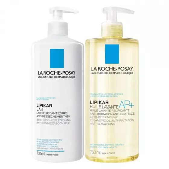 La Roche Posay Lipikar Body Milk 750ml + Lipikar AP+ Cleansing Oil 750ml