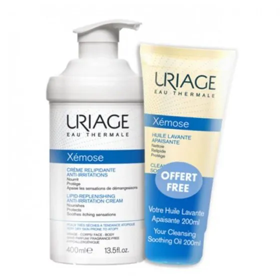 URIAGE XEMOSE EMOLIENT CREAM 400ML + SOOTHING LAVANTE OIL XEMOSE OFFER 200ML