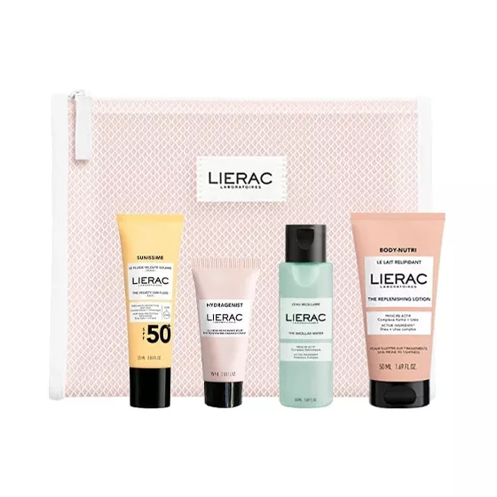 Lierac Beauty to Go Bag - Sunissime Face Fluid SPF50 25ml + Hydragenist Cream 15ml + Micellar Water 50ml + Body-Nutri Milk 50ml Gift Set