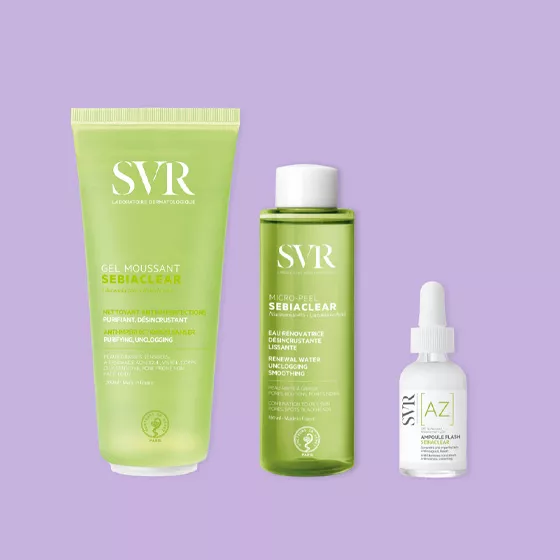 SVR Set Sebiaclear Gel Moussant 200ml + Micro-Peel 150ml + Ampoule Flash AZ 30ml