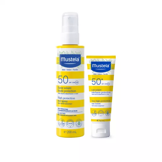 Mustela Kit Mala Praia Spray SPF50+ (200ml) + Leite Solar (40ml)