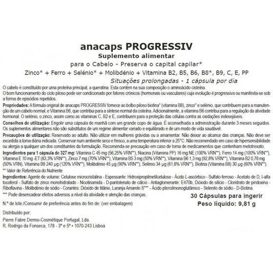 DUCRAY Anacaps Progressiv Hair Loss Food Supplement. Pack of 30 capsules